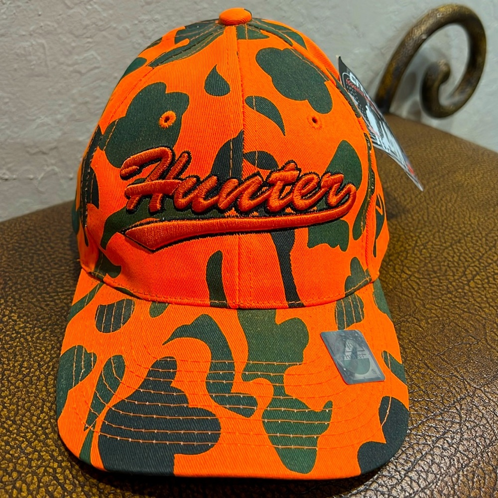 Brand New Men’s Hat City Hunter Orange and Black Camouflage Hunter Baseball Cap!
